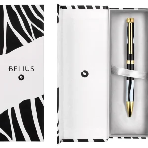 BOLIGRAFO BELIUS DUALITA CUERPO NEGRO COLOR BLANCO TINTA AZUL CAJA DE DISEÑO