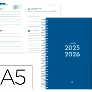 AGENDA ESCOLAR LIDERPAPEL 25-26 BASIC AZUL OSCURO 2 DIAS PAGINA A5 BILINGÜE