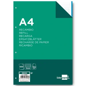 RECAMBIO LIDERPAPEL A4 CUADROS 5 COLORES